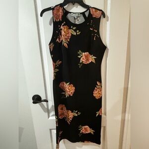 Black floral dress with detail at the top
